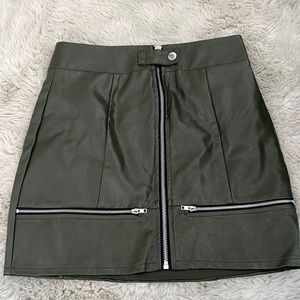 Faux army green leather mini skirt
